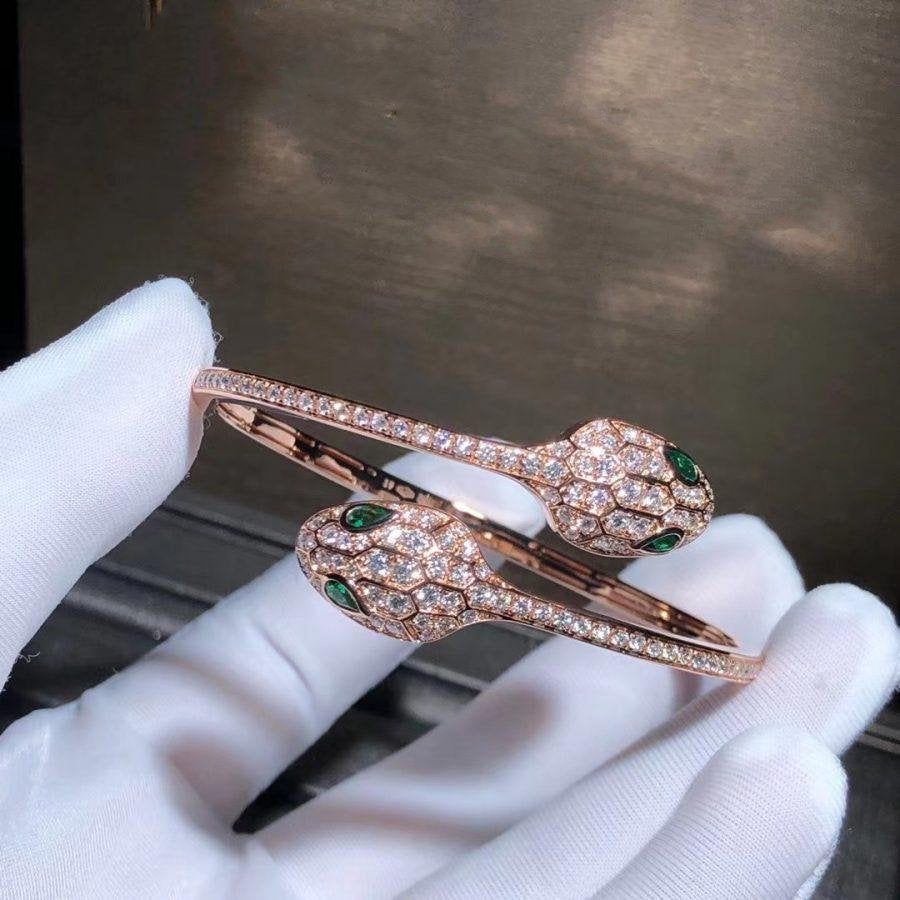 [Bloom]SERPENTI BRACELET PINK GOLD MALACHITE DIAMOND DOUBLE SNAKE