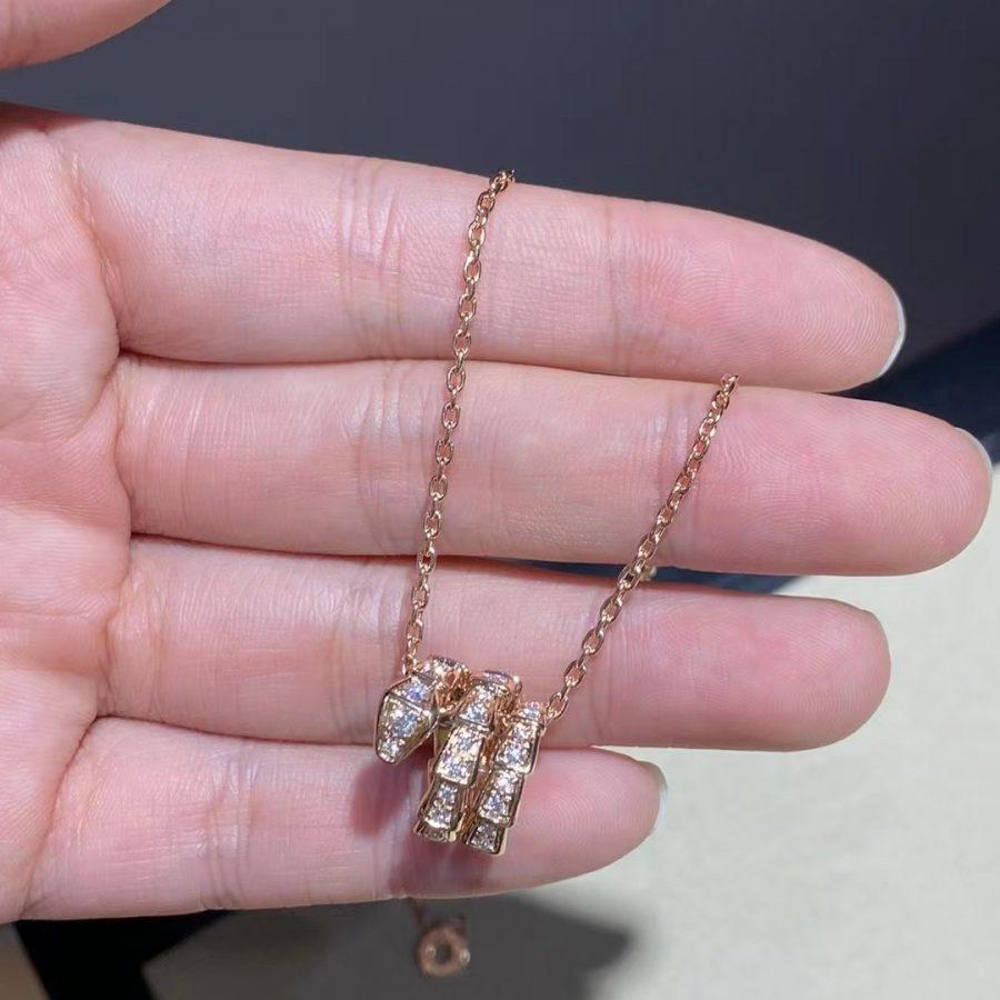 [Bloom]SERPENTI PINK GOLD NECKLACE DOUBLE RING DIAMOND