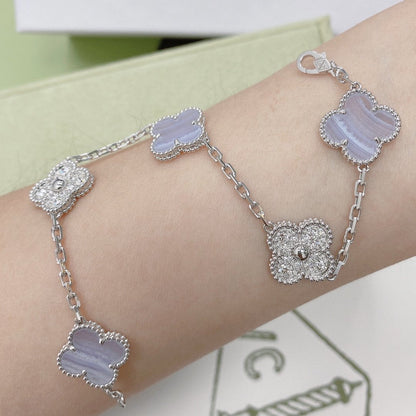 [Bloom]CLOVER  5 MOTIF DIAMOND PURPLE CHALCEDONY BRACELET SILVER