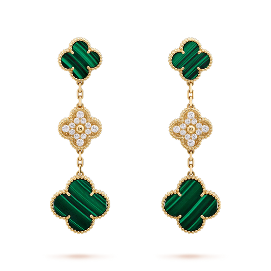 [Bloom]CLOVER EARRINGS GOLD MALACHITE DIAMOND 3 MOTIF