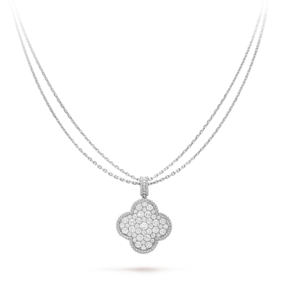 [Bloom]CLOVER 25MM SILVER FULL DIAMOND BIG CLOVER NECKLACE