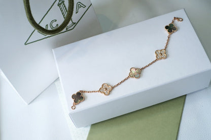 [Bloom]CLOVER 5 MOTIFS DARK MOP AND DIAMONDS PINK GOLD BRACELET