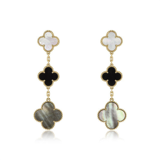 [Bloom]CLOVER EARRINGS GOLD ONYX MOP 3 MOTIF